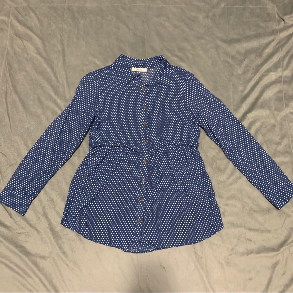 ModCloth Blue White Polka Dot Blouse NWOT Size M